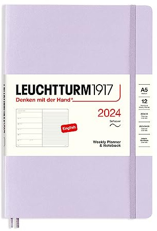 LEUCHTTURM1917 367772 Wochenkalender & Notizbuch Softcover Medium (A5) 2024, 12 Monate, Lilac, Englisch