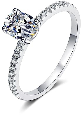 925er Sterling Silber Ring Frauen, Oval Verlobungsring Weiß Moissanite Ring 1ct Trauring Ehering Verlobung Hochzeit Geschenk Größe 57 (18.1)