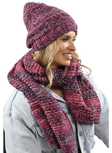 Alur Mütze Damen Beanie mit Schal Set Wintermütze Strickmütze - Warme Elastisch Elegant Winter Mütze Schal Eko - Weiches Garn Stilvoll Universell Warm (WZ11)