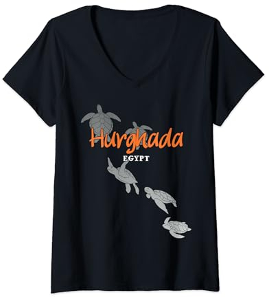 Damen Hurghada Meeresschildkröten, Tauchen mit Schildkröten T-Shirt mit V-Ausschnitt