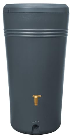 4rain Azura Regentonne Set 230 Liter Graphitgrau – Wandtank/Wassertank mit Kunststoff-Hahn + Fallrohranschluss – Regenfass/Regenwassertonne – Wassertonne für Garten – Wasserfass Grau