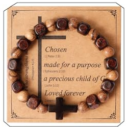 Eigso Herren Christliches Geschenk Kreuz Link Armbänder Hölzerne Mala Perlen Handgemachte Gebet Armbänder für Mann Frau
