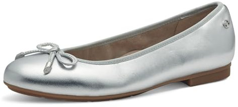 Tamaris Comfort Damen Ballerinas aus Leder mit Schleife, Silber (Silver), 39 EU
