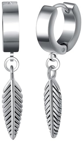 Yumilok kreoler örhängen rostfritt stål herr fjäder örhängen fällbara creoler dam örhängen rostfritt stål herr unisex Huggie öronbrosk piercing, Rostfritt stål