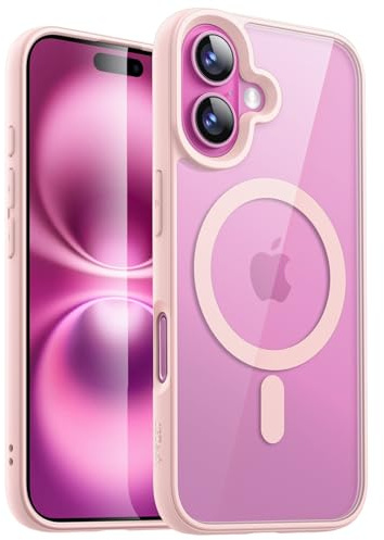 JETech Cover Magnetica per iPhone 16, Rosa Confetto | Compatibile con MagSafe, Custodia Cornice Opaca in TPU a Tinta Unita, Retro Trasparente, Bumper Antiurto