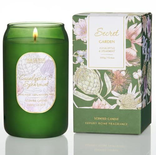 M&SENSE Strong Green Soy Scented Candle - Eucalyptus Mint Candle, 10.6 oz, 60-Hour Burn,Calming Stress Relief Candles Gift for Birthday,Valentine's Day,Mother Day