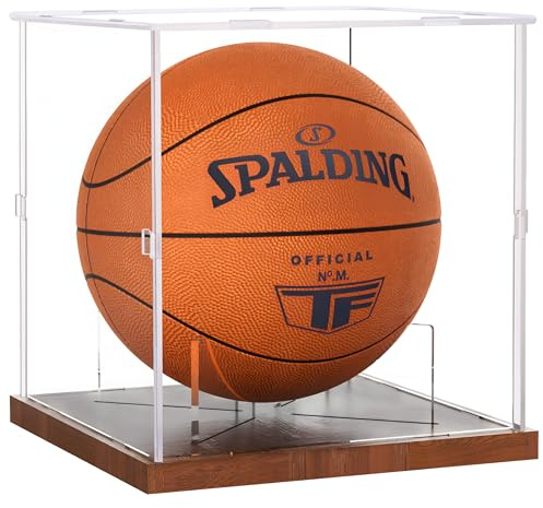 Fitense Basketball Display Case Acrylic Clear, UV Protected Basketball Stand Box Full Size with Solid Wood Base, Soccer Display for Autographed Standard NBA WNBA Ball Memorabilia Keepsake, Ideal Gift