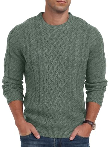 Hisir Pullover Herren Winter Strickpullover Dicke Kabelstrick Lässig Rundhals Warm Langärmelig Sweater Rundhals Pulli für Herren