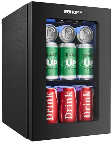 EUHOMY 6 bouteilles de 6 canettes refroidisseur à vin avec porte en verre, refroidisseur à vin de 9 °C à 25 ° F, technologie de refroidissement avancée, cave à vin avec étagère amovible pour la