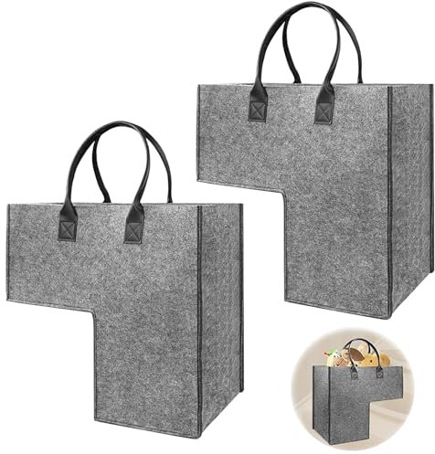 Forhome 2 Stück Treppen Organizer Korb, Grau Treppenkorb mit Griffen, L-Form Treppenkorb Organizer, Faltbarer Filzstoff Treppenkörbe für Haushaltsgegenstände Wäsche Spielzeug