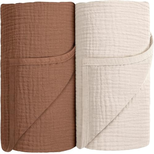 Susurration Baby Pucktuch Musselin Decke 100% Baumwolle Dünne Atmungsaktive Babydecke Baby Swaddle Decke Tücher für Junge und Mädchen 2 Stück 100x100cm (braun)