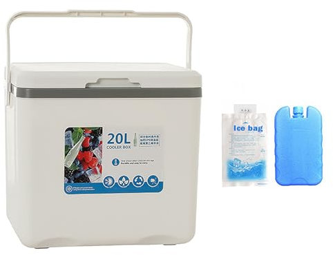ZNBO Ice Cooler Box, Seau à Glace portatif Froid, Compact Car Cooler Camping Pique-Nique Petit réfrigérateur | Boîte de Poitrine pour la Conservation des Aliments,Blanc,20L