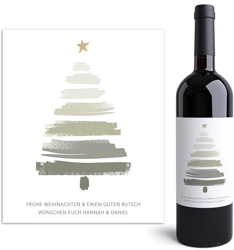 Flaschenetiketten Weihnachten Weinachtsbaum Weinetiketten personalisiert Geschenk Kleinigkeit Tannenbaum Wein Etiketten selbstklebend 2 Stück | 10x12 cm