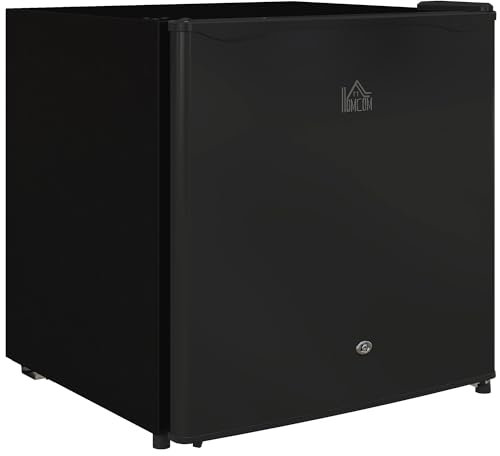 HOMCOM 46 Litre Table Top Mini Fridge with Lock, Small Fridge with Ice Box, Reversible Door, Adjustable Temperature and Legs for Bedroom, Home, Office, Black