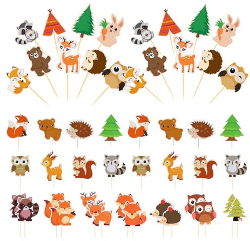 JaneYi 48 Piezas Cupcake Topper Decoración para Tartas de Cumpleaños Animales Jungla Cake Topper Decoración de Pastel Cumpleaños Topper Tarta Infantil para Niños Niñas Baby Shower