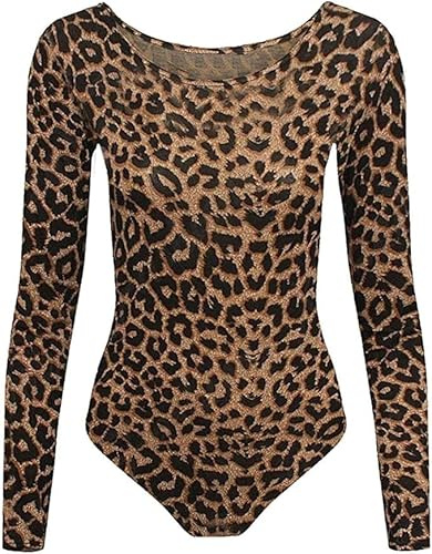 reshmena® Leotard Long Sleeve Bodysuit Kids Camouflage Print Dance Leotard Stretch Microfiber Dance Gymnastic Bodysuit Top Ballet Leotard's Brown Leopard 5-6Yrs