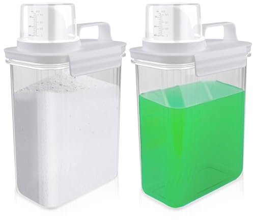WANDGU Dispenser Detersivo per Bucato: 2Pezzi 2L Dispenser per Detersivo Ermetico con Misurino, Dispense r Multiuso in Polvere, Dispense r Detersi vo Lavatrice, Riutilizzabili Contenitore per Liquidi