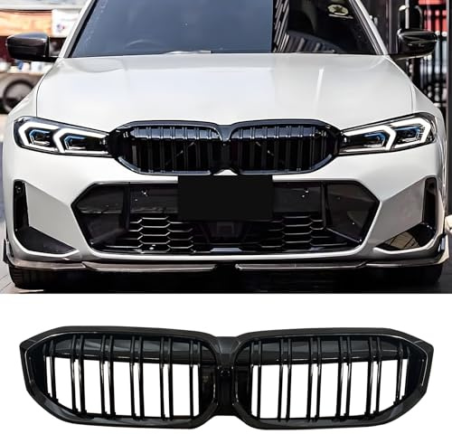 Jinpengyong Schwarze Kühlergrille G20 G21 passend für BMW 3er G20 G21 2022 2023 2024 Glänzend Schwarzer Vordergrill 316i 318i 320i 328i 330i 335i 340i Doppelsteg Nieren(For 3er G20 2022-2024 LCI)