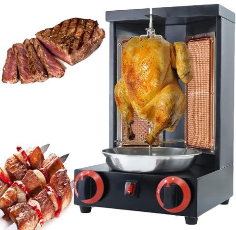Rôtissoire verticale professionnelle à gaz avec 2 brûleurs, température réglable, pression de gaz 2800P, gril à kebab en acier inoxydable, appareil à shawarma automatique, pour grillades en extérieur