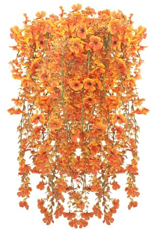 WVWMYM 4 Pezzi Decorazioni Autunnali, Fiori Finti Autunnali Addobbi Appendere, Cesti Appendere Resistenti Ai Raggi UV, Fiori Artificiali per Giardini Esterni Fioriere Veranda Pareti Interni (Giallo)