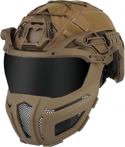 Casque Tactique Fast, Casque intégral avec Masque/Lunettes en Net d'acier, équipement de Protection pour la Chasse et Le Cosplay (Khaki)