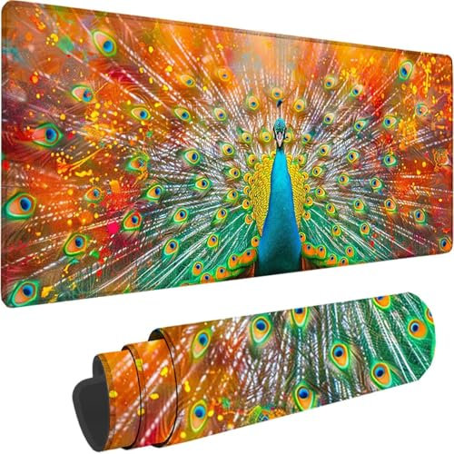 Alfombrilla Ratón Gaming XXL 1600x800x3 mm, Amarillo Mouse Pad Pavo Real Alfombrilla Escritorio con Bordes Cosidos, Mousepad Gaming Mejora la precisión y la Velocidad para Jugadores, PC, Oficina I-0