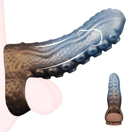 HXLXW Penismanschette Penisverlängerung Silikon Penishülle mit Hodenring Tentakelstruktur Cock Sleeve Penis Hülle für Männer zur Penisvergrößerung & mehr Ausdauer im Bett(L)