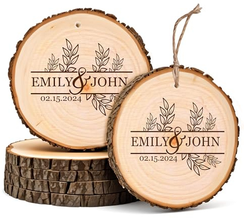Personalized Wood Slice Wedding Favor – Custom Engraved Wooden Discs with Names and Date – Rustic Mini Tree Rounds for Crafts, Wedding Guest Gifts, Engagement Decorations, and Party Keepsake