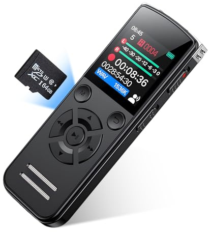 Registratore vocale digitale da 64 Gb, registratore vocale con microfono, registrazione one-touch, registratore vocale digitale con playback per lavoro, studio, riunioni, interviste