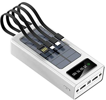Power Bank, dotato di batteria solare a quattro fili da 30000 mAh di grande capacità e durevole (colore: nero, dimensioni: 10000 mAh)