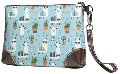Novastar Small Clutch Purses for Women - Cute Alpaca Cactus 1 Print Leather Fashion Wristlet Wallets with Wrist Strap