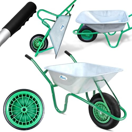85L Heavy Duty Galvanised Steel Wheelbarrow – Pneumatic Tyre, Tubular Frame, Ergonomic Handles for Garden & Builders Use (Silver)