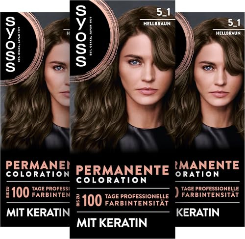 Syoss Coloration 5_1 Hellbraun (115 ml), Haarfarbe mit Keratin | Permanente Haarfarbe mit Keratin verleiht bis zu 100 Tage professionelle Farbintensität, für 100 % Grauabdeckung