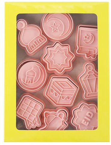 Gettimore Eid Mubarak Ausstechformen Set, 10 Einzigartige Laterne Stern Mond Formen für Festliches Backen im Ramadan, Wiederverwendbares PP-Material, Rosa