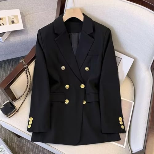 Blazer d'automne décontracté pour femme avec boucle en métal, coupe ample, manches longues, veste de costume élégante pour diverses occasions (L noir)