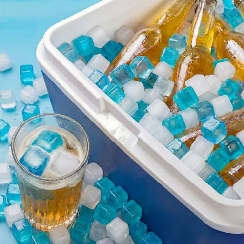 Teyva Daily 1000 Pcs Reusable Ice Cubes for Cooler Bulk Refreezable Plastic Square Ice Cubes Without Diluting Large Frozen for Cooler Accessories Bars Drinks Camping Party (Blue and White)