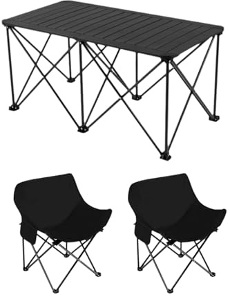 Leichtes faltbares Campingtisch- und Stuhl-Set aus Karbonstahl – tragbares Outdoor-Picknick-Möbel für Camping, Wandern, Reisen und Heckklappe