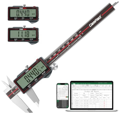 GemRed Digitaler Messschieber 150 mm, Kabelloser Edelstahl Messschieber | mit Großem LCD-Display, Schieblehre digital, mm/Zoll Umrechnung, Auto-Off, 4-Wege-Messung für Werkstatt, DIY & 3D-Druck