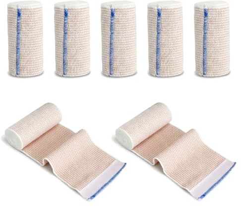 Lot de 7 bandages élastiques cohésifs de fixation - Bandages de compression élastiques - Bandage de soutien tubulaire - Accessoire de sport pour soutien de la cheville - Bras et jambes - 10 cm x 4,5 m