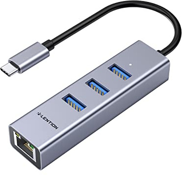 LENTION USB C Hub mit 3-Anschlüsse USB 3.0 und Gigabit Ethernet Netzwerk Adapter für 2025-2016 MacBook Pro/Air, Neues Surface/iPad Pro, Chromebook, Windows PC, Typ C Laptops