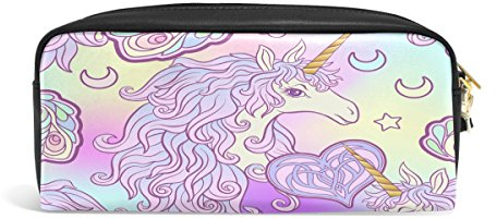 Domoko Cartoon Einhorn Mond Stern PU Leder Federmäppchen Etui Schminktasche Kosmetik Reise Schultasche