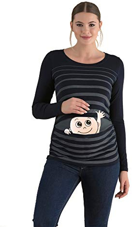 M.M.C. Ciao Ciao - Simpatica graziosa T-Shirt Premaman Manica Lunga per la Gravidanza (Nero, Medium)