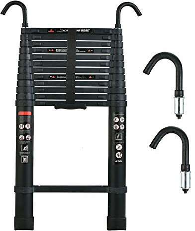Scala telescopica in alluminio, 5 m, con gancio per tetto, kit EN131, pieghevole, 13 gradini, carico massimo 150 kg, 3 anni di garanzia