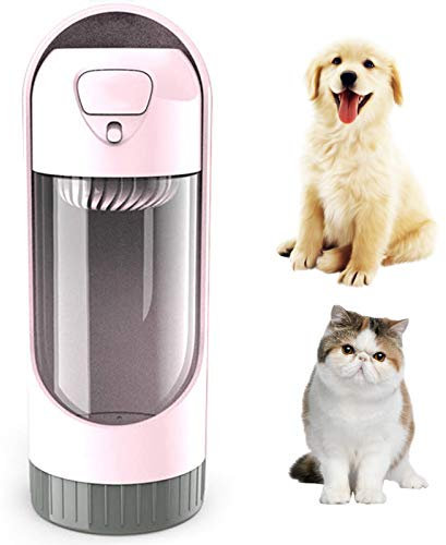 PJDDP Bouteille d'eau pour Chien Portable avec Filtre, 300Ml Distributeur Voyage Tasse d'eau, De Qualité Alimentaire Antibactériennes pour L'épreuve des Fuites Chiens Chats Petits Animaux,Rose