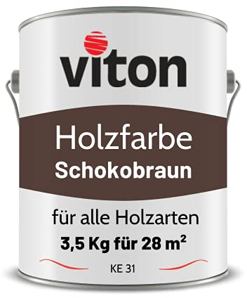 Viton Holzfarbe - 3,5 Kg Braun Holzlack Seidenmatt - Wetterschutzfarbe für Außen - 3in1 Grundierung & Deckfarbe - Profi-Holzschutzlack - KE31 - RAL 8017 Schokoladenbraun