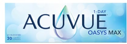 ACUVUE OASYS MAX 1-Day, lenti a contatto giornaliere; Comfort tutto il giorno e visione nitida, filtrano la maggior parte della luce blu-viola;+3.75 diottrie; BC 9.0; DIA 14.30; 30 lenti