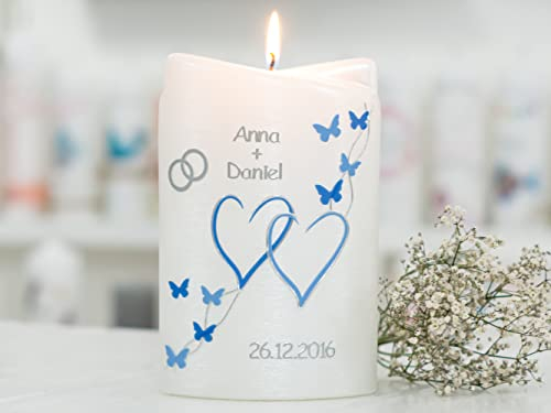 meinkerzenshop Hochzeitskerze Capri Traukerze mit Namen und Datum, individuell, persönlich u. handgemacht 16861