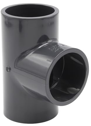 Baumaxxe PVC T-Stück 50mm - Klebemuffe Fitting - 16 Bar - bm069 | 1 1/2 Zoll PVC Fitting, 3x Klebemuffe und Anschlagfuge, zum Verkleben mit PVC Rohr 50mm, Pool Zubehör für Poolverohrung 50mm