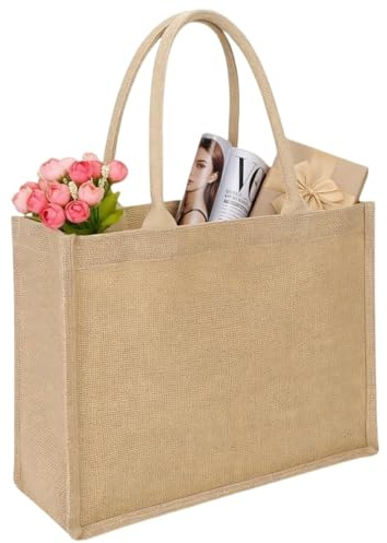 Femme Rétro Sac à Main en Toile de Jute Naturelle, Sac Fourre-tout à Bandoulière Sacoche de Courses Pliable Réutilisable Sacs de Stockage avec poignées pour Magasin Déjeuner Fournitures Quotidiennes