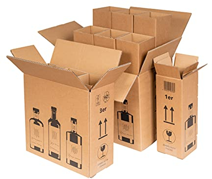 karton-billiger | Flaschenversandkarton für 3 Gin-Flaschen | Ginkarton | Versandkarton | 10 Stück